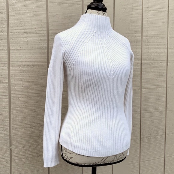 CREAM Ribbed Knit Mock Neck Cotton Sweater - Picture 2 of 9
